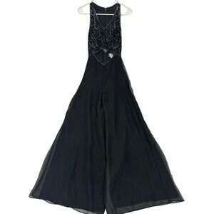 Cira formal one piece top is all sequins very elegant flowing pants romper Sz 2